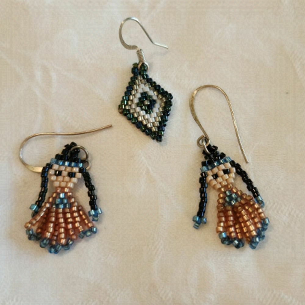 Vintage 70s Hand Beaded Native Girl Earrings